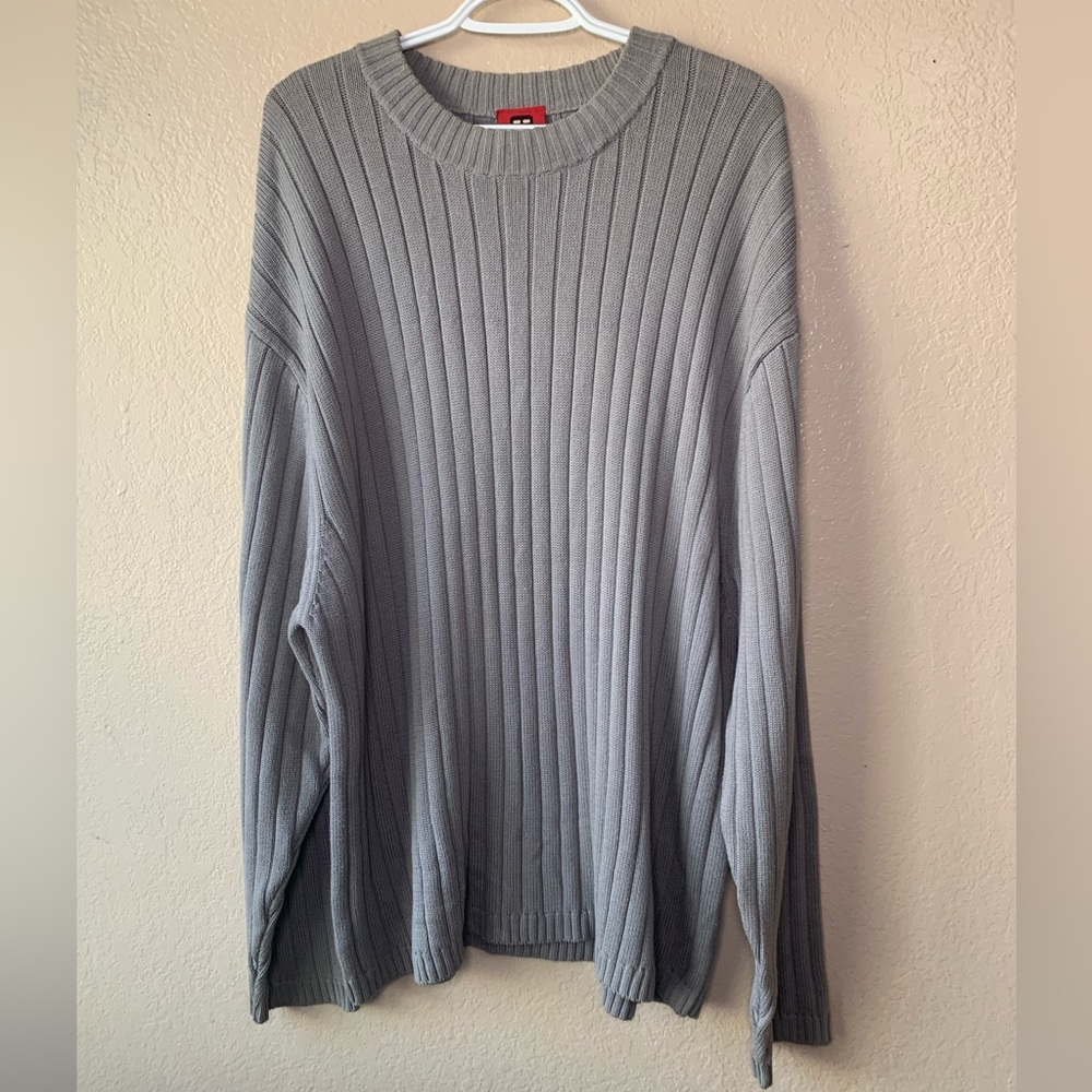 RE:VERB Cotton Blend Gray Ribbed Crewneck Preppy Modern Sweater Size XL - Picture 2 of 4
